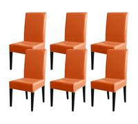 Fundas para sillas de comedor de piel sintética con respaldo alto, 1/2/4/6 piezas, sin reposabrazos, protectores de silla de hotel y banquete, oficina y sala de reuniones, naranja (juego de 6)