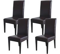 Fundas para sillas de comedor, de piel sintética sólida, impermeable, resistente al aceite, elástica, funda protectora para sillas de comedor (café, paquete de 4)