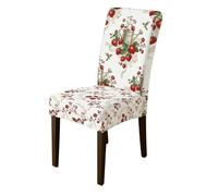 Fundas para sillas de comedor, diseño de fresa rústica, regadera, floral, color rojo, elastano, lavable, extraíble, decoración para comedor, cocina, banquete, 1 unidad