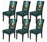 Fundas para sillas de comedor, diseño de gnomo, ardilla, helecho, verano, verde, elastano, detalles lavables, suaves, decoración para cocina, restaurante, oficina, fiesta, 6 piezas