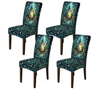Fundas para sillas de comedor, diseño de gnomo, ardilla, helecho, verano, verde, elastano, lavable, elástico, protector de silla, decoración para comedor, hotel, inauguración de la casa, 4 piezas
