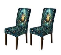 Fundas para sillas de comedor, diseño de gnomo, ardilla, helecho, verano, verde, elastano, lavable, transpirable, decoración para cocina, oficina, conferencia, 2 unidades