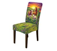 Fundas para sillas de comedor, diseño de vaca, granja, campo, caballo, oveja, primavera, color verde, elastano, lavable, elástico, protector de silla, decoración para comedor, hotel, inauguración de