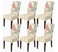 Fundas para sillas de comedor, modernas, contemporáneas, triangulares, círculos, primaveras, beige, elastano, lavables, extraíbles, decoración para comedor, cocina, banquete, 6 unidades