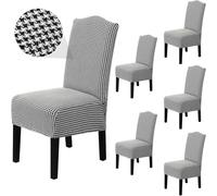 Fundas para Sillas De Comedor Pack 2/4/6, Pata De Gallo Fundas para Sillas De Cocina Elástica Ajustables para Banquetes Hogar Restaurante Hotel (Black/White,6 Piezas)