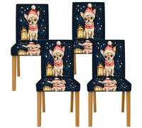 Fundas para sillas de comedor para perros, diseño navideño de farol, estrellas, Navidad, azul marino, elastano, lavable, extraíble, decoración para cocina, sala de estar, fiesta, 4 unidades