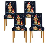Fundas para sillas de comedor para perros, diseño navideño de farol, estrellas, Navidad, azul marino, elastano, lavable, extraíble, decoración para comedor, cocina, banquete, 4 unidades