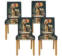 Fundas para sillas de comedor para perros, diseño vintage de Papá Noel, luna, Navidad, verde oscuro, elastano, lavable, extraíble, decoración para cocina, restaurante, oficina, fiesta, 4 unidades