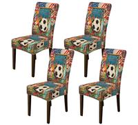 Fundas para sillas de fútbol para sillas de comedor, bandera de la estatua de la libertad, diseño vintage de verano, color rojo, elastano, detalles lavables, fundas de silla suaves, decoración para