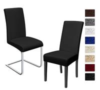 Fundas para sillas Pack de 2 Fundas sillas Comedor Fundas elásticas, Cubiertas para sillas,bielástico Extraíble Funda, Muy fácil de Limpiar, Duradera (Paquete de 2, Negro) - J