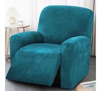 Fundas para Sillón Reclinable, Juego de 4 Piezas de Funda Elástica de Terciopelo, Funda para Sofá de 1 Plaza, Protector de Muebles con Bolsillo Green Single 4-Piece Set