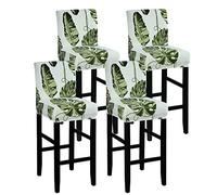 Fundas para Taburetes de Bar con Respaldo Fundas para Taburetes de Bar de Tela Elástica de Licra Fundas Extraíbles y Lavables para Sillas de Respaldo Corto (Juego de 4 Hojas Verdes)
