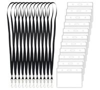 Fundas para tarjetas de identificación con cinta, 11 unidades, transparente, 11 unidades, cordón negro con clip giratorio, soporte para tarjetas de identificación para estudiantes