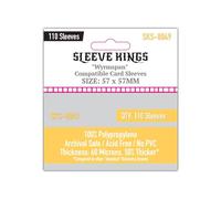 Fundas para tarjetas Sleeve Kings estándar - 110 unidades, transparentes, 60 micrones de grosor, tamaño cuadrado mediano (57 x 57 mm), compatibles con Wyrmspan y más - SKU: SKS-8849
