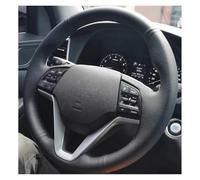 Fundas para Volante de Coche de Microfibra Negra y Cuero Cosidas a Mano para Hyundai Tucson 2015 2016. Accesorios para el Interior del Volante. Hilo Azul (Hilo Blanco).