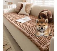Fundas peludas antideslizantes para sofá de 3 cojines, fundas protectoras lavables para mascotas para perros y gatos, funda de sofá marrón suave, 19.6 x 53.1 pulgadas/50 x 135 cm