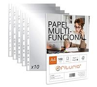 Fundas Plástico A4 Transparente, Pack de Fundas Multitaladro Plástico para Folios + Paquete de Folios A4 con 100 Hojas de 100gr Multiusos - Ofituria (10 Fundas Plástico + Paquete 100gr/m2)