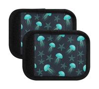 Fundas protectoras antideslizantes para asas de equipaje, color verde azulado, medusas, estrellas de mar, mar, negro, etiquetas de equipaje para maletas, Medusa verde azulado, estrella de mar, color