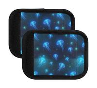 Fundas protectoras antideslizantes para asas de equipaje, diseño de medusas, color azul brillante, para maletas, 5.9 x 4.3 pulgadas, Medusa azul brillante, one sizex2