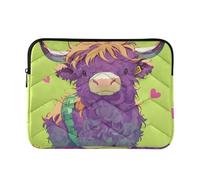 Fundas protectoras de poliéster 360 para laptop de 13 a 14 pulgadas, funda acolchada para computadora con cremallera para trabajo, viajes, color verde y morado, linda vaca de las tierras altas, L