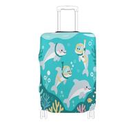Fundas protectoras elásticas para equipaje, antiarañazos, funda elástica, accesorio de viaje, para equipaje de 18 a 32 pulgadas, Dibujos animados lindo delfín buceo verde, XL 29-32 in