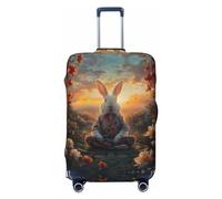 Fundas protectoras elásticas para equipaje de viaje con diseño de conejo meditando con flores, de 45,7 a 81,3 cm, Black, S