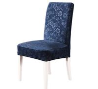 Fundas Protectoras para Sillas de Comedor, Funda for silla de cocina y sala de estar con relieve de lujo 3D de flores de Color sólido, funda elástica for asiento de sillas de comedor(Dark Blue,4 piece