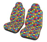 Fundas Protectoras Transpirables para Asientos Delanteros de Coche con diseño de Piezas de Rompecabezas de Colores para concienciación sobre el Autismo. Comodidad y protección automotriz para la Mayo