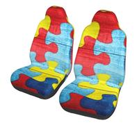 Fundas Protectoras y Transpirables para Asientos Delanteros de Coche, con diseño Colorido de Rompecabezas de concienciación sobre el Autismo. Comodidad y protección para la mayoría de Coches, furgone