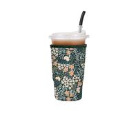 Fundas reutilizables de neopreno aisladas para bebidas de café helado, soporte para bebidas frías para café Starbucks, McCafe, Dunkin Donuts, Tim Hortons y más, flor, grande