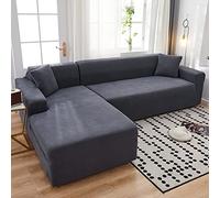 Fundas seccionales para sofá L, fundas de sofá súper elásticas 1 pieza fundas de sofá para 2 plazas, funda para chaise para mascotas, gris