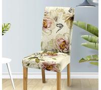 Fundas Sillas de Comedor Flor De Mariposa Beige Funda Silla Elásticas Fundas Sillas Ajustables Fundas para Sillas Extraíbles Funda Sillas Comedor para Comedor Hotel Banquetes Boda(4 Piezas)