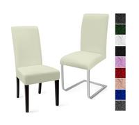 Fundas Sillas de Comedor Pack de 2 Cubiertas de Sillas Fundas para Sillas Modern Fundas Sillas Comedor Lavables Cubiertas para Sillas Fundas Elásticas para Boda, Hogar, Hotel (Marfil, Pack de 2)-C