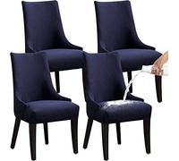 Fundas Sillas de Comedor Protectora para Silla de Comedor elástica, geométrica, rómbica, Lavable, Gruesa, Funda de sillón con Reposabrazos, para Comedor Marina de Guerra Juego de 4