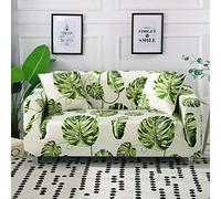 Fundas Sofas 3 y 2 Plazas Ajustables Hoja Verde Fundas Sofá,Universal Funda Cubre Sofas Ajustables, Antideslizante Protector Cubierta de Muebles（145-185cm）