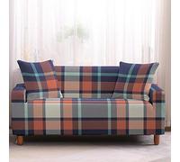 Fundas Sofas 3 y 2 Plazas Ajustables Tartán Beige Naranja Fundas para Sofa Ajustables Funda Sillon Spandex Lavables Cubre Sofas Chaise Longue Modernas Funda Sofá Universal Fundas de Sofa Espesas