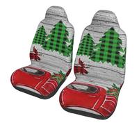 Fundas universales para asientos de coche con diseño rústico navideño de madera, cuadros rojos y renos, juego de 2 piezas: protectores elásticos para asientos delanteros de coches, camiones y SUV.