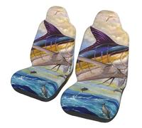 Fundas universales para asientos de coche Terry Fox, juego de 2 piezas, con diseño de marlín azul, atún pequeño y bonito: protectores elásticos para asientos delanteros de coches, camiones y SUV.
