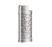 Fundas vintage para mecheros Mini BIC, cubierta de metal retro para encendedor con cadena grabada, funda reutilizable para encendedores regulares, 6 cm x 2,4 cm