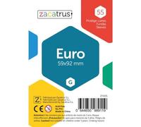 Fundas Zacatrus Euro, 55 Unidades, Fundas de Cartas, Juego de Mesa, Transparentes, Resistentes, Polipropileno, 59 mm X 92 mm