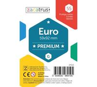 Fundas Zacatrus Euro Premium, 55 Unidades, 59 mm x 92 mm, Fundas de Cartas, Juego de Mesa, Transparentes, Resistentes, Polipropileno, 125% Más Gruesas