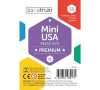 Fundas Zacatrus Mini USA Premium, 55 Unidades, 41 mm x 63 mm, Fundas de Cartas, Juego de Mesa, Transparentes, Resistentes, Polipropileno, 125% Más Gruesas