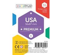Fundas Zacatrus USA Premium, 55 Unidades, 56 mm x 87 mm, Fundas de Cartas, Juego de Mesa, Transparentes, Resistentes, Polipropileno, 125% Más Gruesas