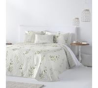 Fundeco - Colcha Cama de 135 - Reversible Estampado Floral y Cuadros - 235x270 - Color Verde - Incluye 2 Fundas de Cojín Decorativo 50x70 cm (Maggie Verde)