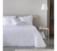 Fundeco - Colcha Cama de 150 - Tejido Jacquard - 250x270 - Color Blanco - Incluye 2 Fundas de Cojín Decorativo 50x70 cm (Adelia Blanco)