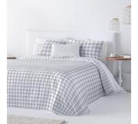 Fundeco - Colcha Cama de 180 - Reversible Cuadros y Rayas - Gramaje 200 g/m² - 270x270 - Color Gris - Incluye 2 Fundas de Cojín Decorativo 50x70 cm (Sloan Gris)