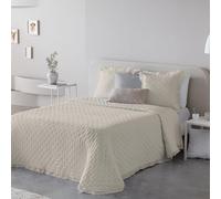 Fundeco - Colcha Cama de 180 - Tejido Jacquard - 270x270 - Color Lino - Incluye 2 Fundas de Cojín Decorativo 50x70 cm (Adelia Lino)