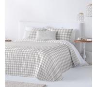 Fundeco - Colcha Cama de 90 - Reversible Cuadros y Rayas - Gramaje 200 g/m² - 180x270 - Color Beig - Incluye 1 Funda de Cojín Decorativo 50x70 cm (Sloan Beig)