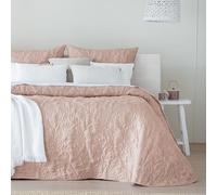 Fundeco - Colcha Entretiempo Cama 135 Diseño Bordado Botánico Color Nude - Medida 235x270 cm - Incluye 2 Fundas de Cojín 50x70