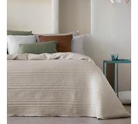 Fundeco - Colcha Entretiempo Cama 150 Diseño a Rayas Color Beige - Medida 250x270 cm - Incluye 2 Fundas de Cojín 50x70